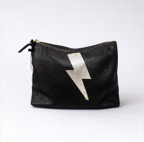 The Metallic Lightening Bolt Makeup Clutch In Black