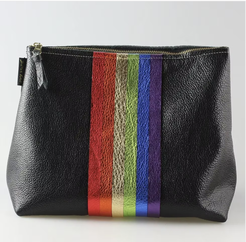 The Metallic Stripe Makeup Clutch In Black